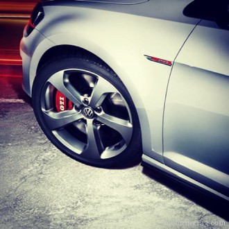 #VW #Golf #GTI Mk7 alloy wheel with red brake caliper.